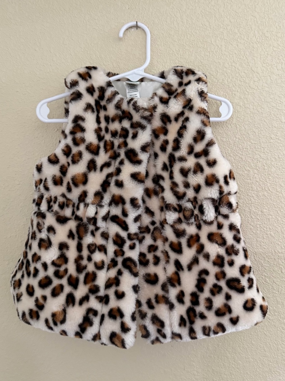 Little Me Leopard Print Faux Fur Vest in Cream and Brown